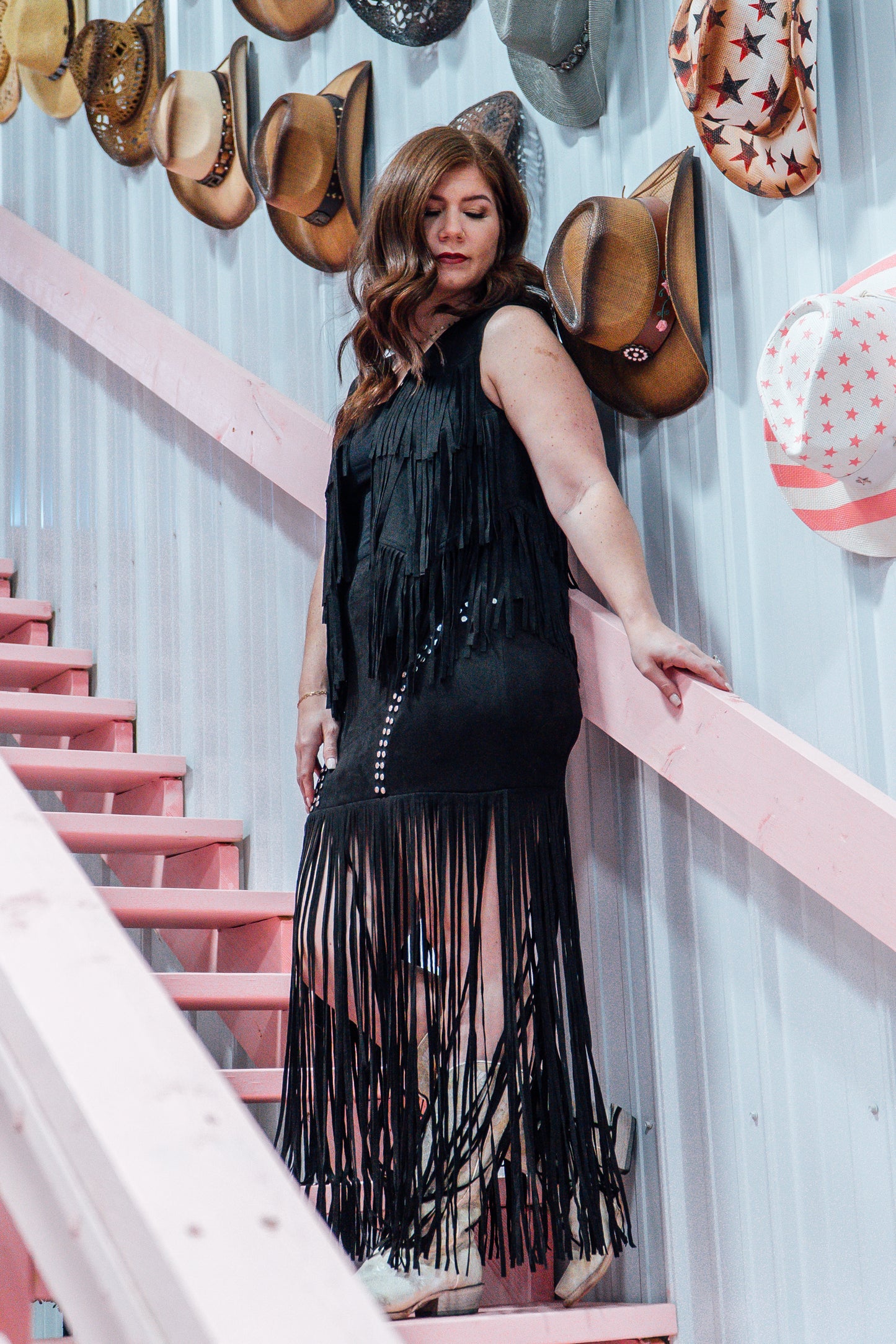 Studded Fringe Maxi Skirt