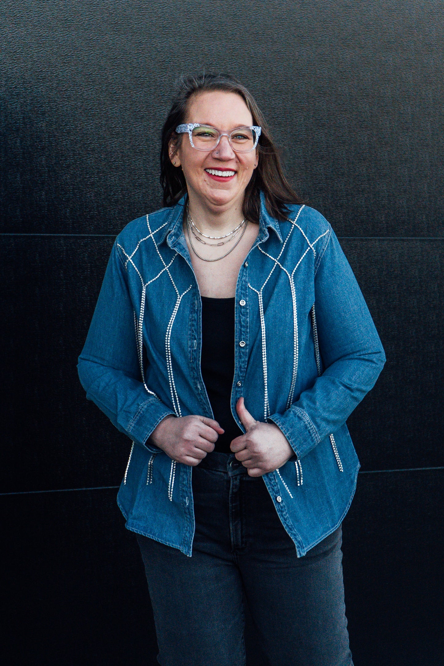 Long Sparkle Denim Jacket